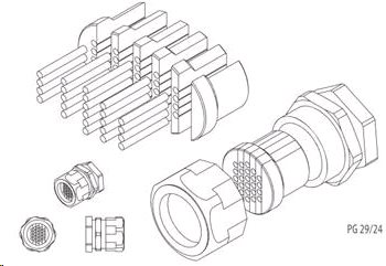 Kabelová průchodka (PG29/24), pro vyvedení 24 ks patchcordů d= 1,8 - 3 mm