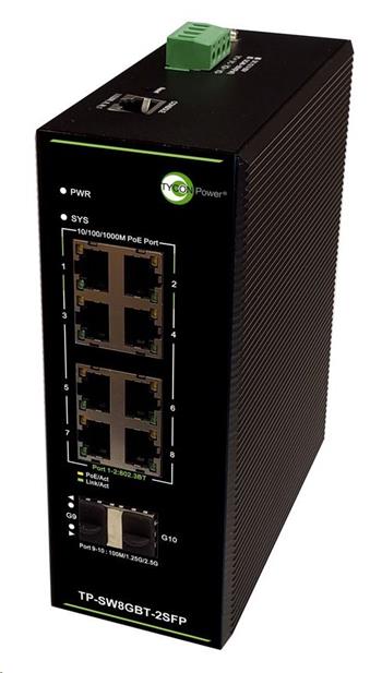 Tycon System TP-SW8GBT-2SFP, průmyslový PoE++ switch, 8x 1G Ethernet, 2x 2,5G SFP, 90 W