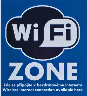 Velká samolepka Wi-Fi zone.